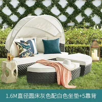 Outdoor rattan round bed leisure garden courtyard swimming pool beach bed