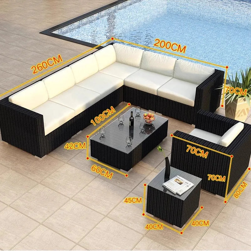 Outdoor sofa combination courtyard garden balcony rattan table and chairs terrace waterproof and sun protection outdoor