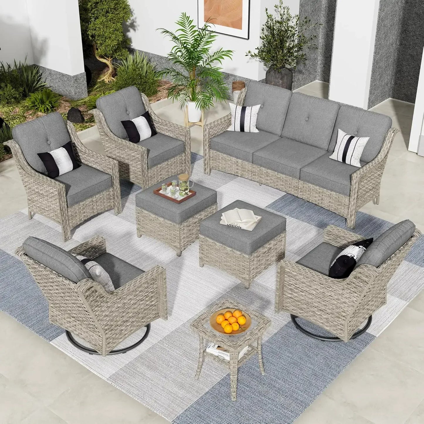 Wicker Outdoor Furniture Patio Conversation Rattan Sofa Set for Garden,Poolside,Backyard,Deck
