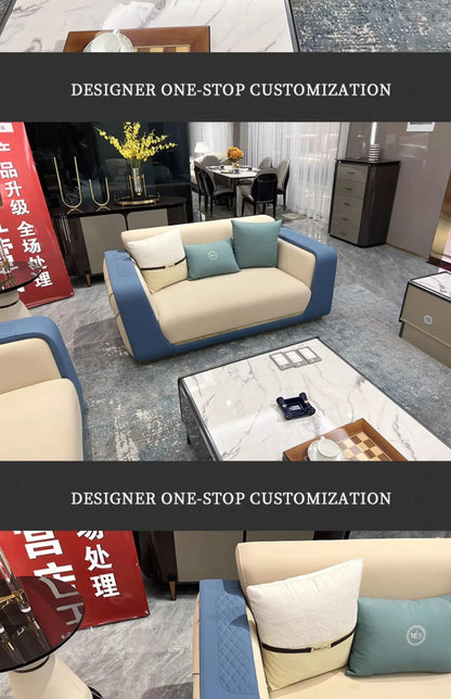 Italian light luxury large apartment leather sofa living room top layer cowhide designer villa high-end furniture combination