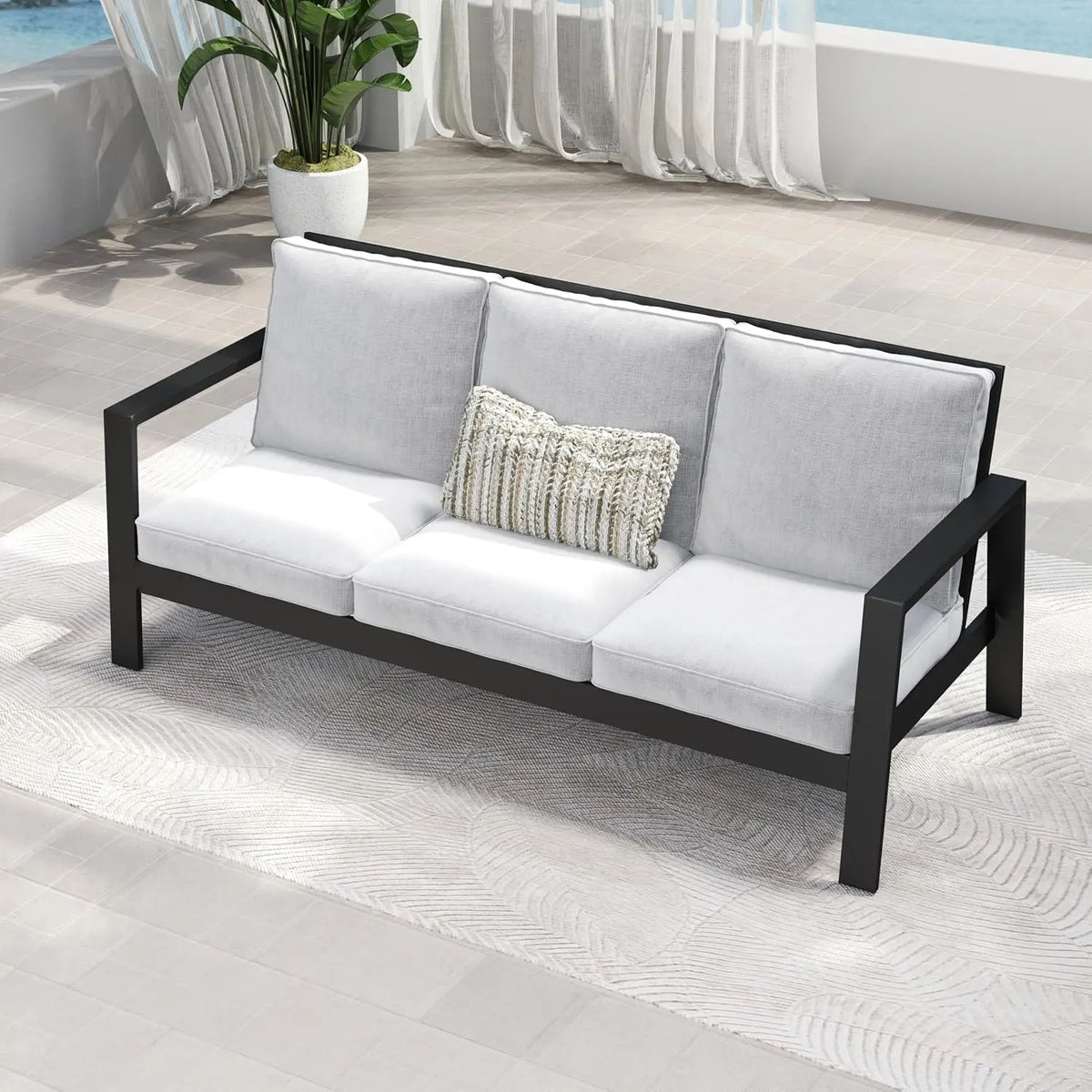 Aluminum Outdoor Patio Sofa, Water-Resistant Metal 3-Seat Outdoor Couch with 5 inch Thick Cushions, Outdoor, Customized