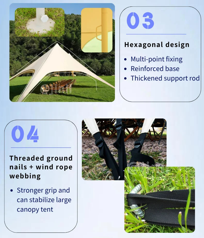 Star Canopy Tent 900D Oxford Cloth  Single Double Pole Octopus Shape Stretch Outdoor Peak Starshade for Camping And Picnics