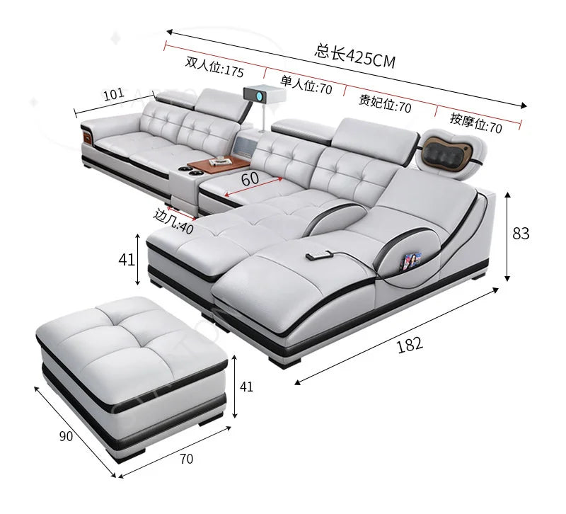 Sofa Modern Living Room Sofas Massage Leather Living Room First Layer Cowhide Intelligent Multifunctional Mobile Phone Charging