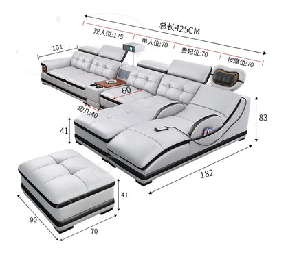 Sofa Modern Living Room Sofas Massage Leather Living Room First Layer Cowhide Intelligent Multifunctional Mobile Phone Charging