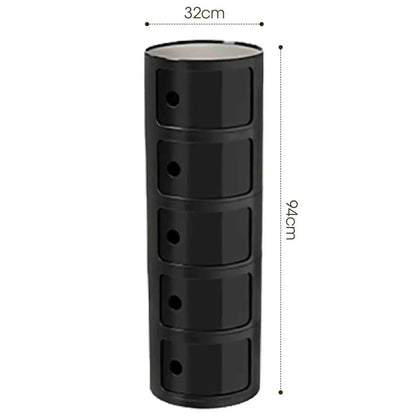 Plastic Round Nightstand Bedside Table Cabinet with Sliding Doors Round Storage Bedside Cabinet Nightstand  for Living Bedroom
