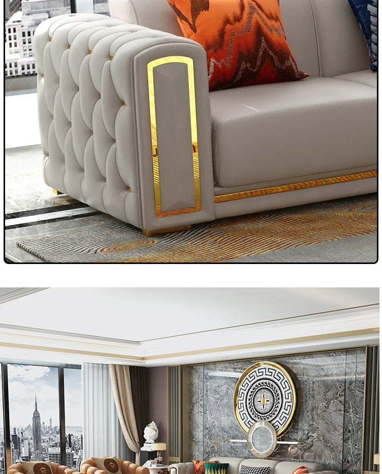 A2-7   new light luxury leather sofa living room combination size modern simple first-layer cowhide sofa