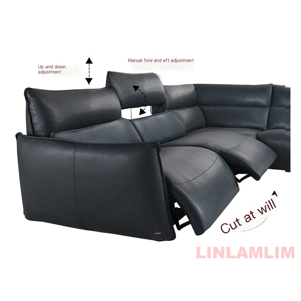 QY Dual Motor Power Reclining Genuine Leather Sectional Sofa with Adjustable Headrests, L-Shaped Corner Couch with Chaise Lounge