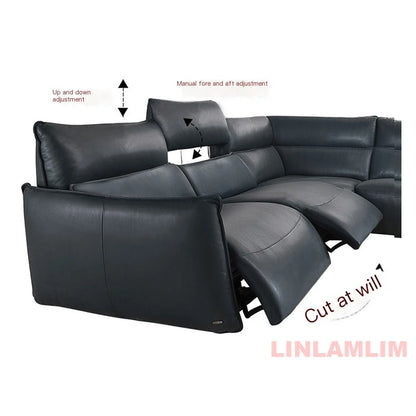 QY Dual Motor Power Reclining Genuine Leather Sectional Sofa with Adjustable Headrests, L-Shaped Corner Couch with Chaise Lounge