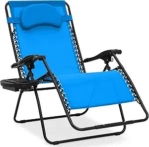 Oversized Zero Gravity Chair, Folding Outdoor Patio Lounge Recliner w/Cup Holder Accessory Tray, Pillow - Gray