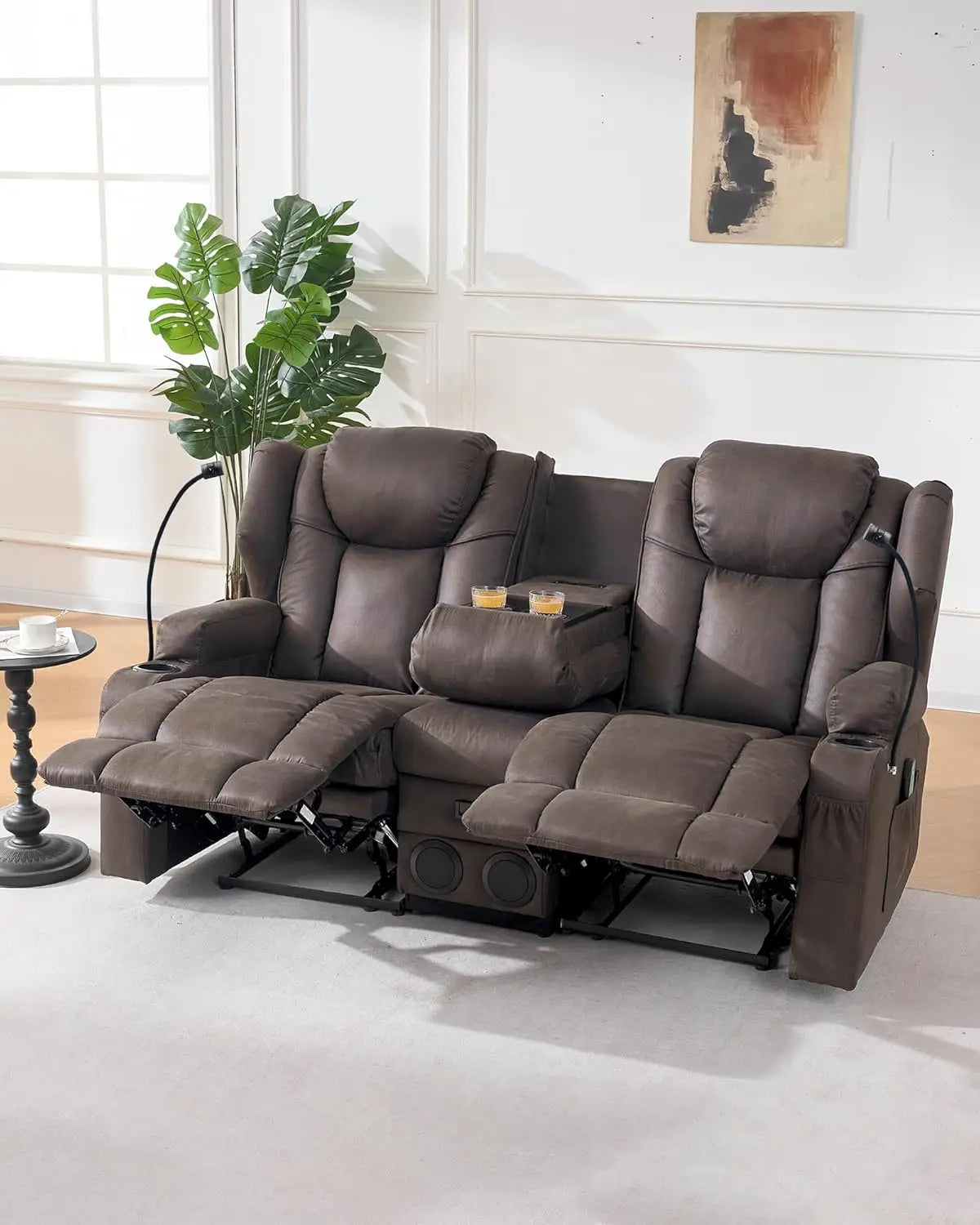 Massage Recliner Loveseat,Manual Oversize Reclining Lovesea Sofa with Cup Holders, USB Ports, Bluetooth Speaker and, Customized