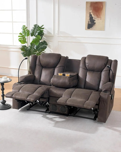 Massage Recliner Loveseat,Manual Oversize Reclining Lovesea Sofa with Cup Holders, USB Ports, Bluetooth Speaker and, Customized