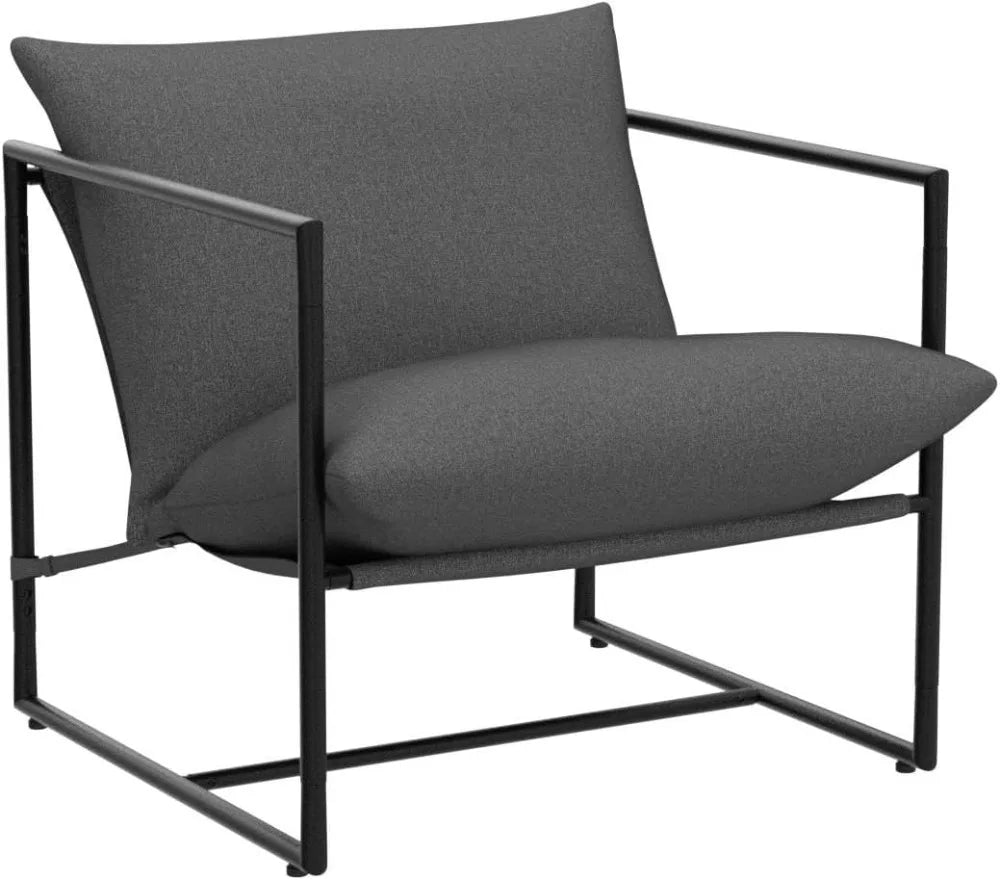 Modern Metal Accent Chair with Shredded Foam Cushion, Dark Grey, Easy Assembly, 250 lbs Capacity
