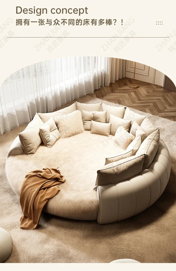 M71 round Bed Double Marriage Bed Modern Simple Home Hotel 2M Serena Large round Cream Wind Bed in Master Bedroom