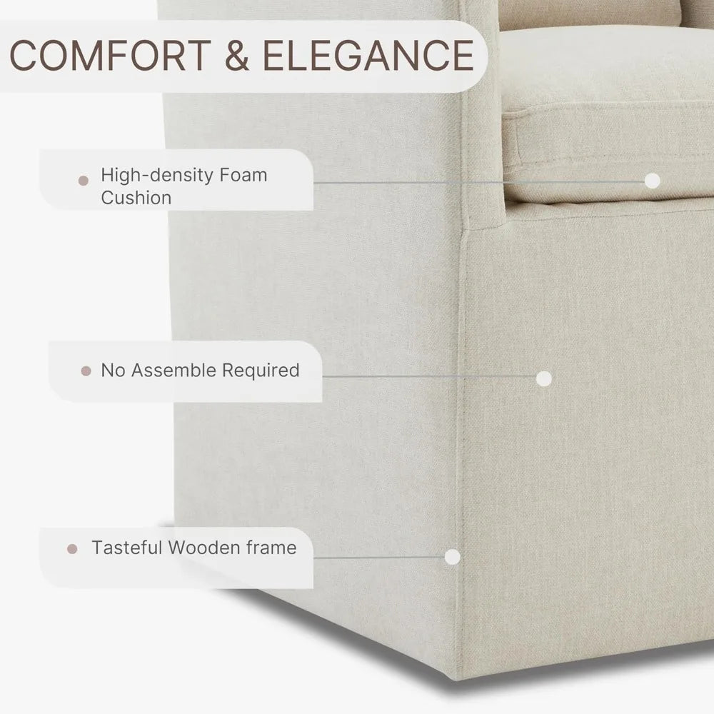 Rolling Upholstered Dining Chairs - Modern Armchairs with Casters for Dining, Bedroom, and Living Spaces