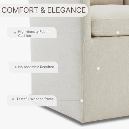 Rolling Upholstered Dining Chairs - Modern Armchairs with Casters for Dining, Bedroom, and Living Spaces