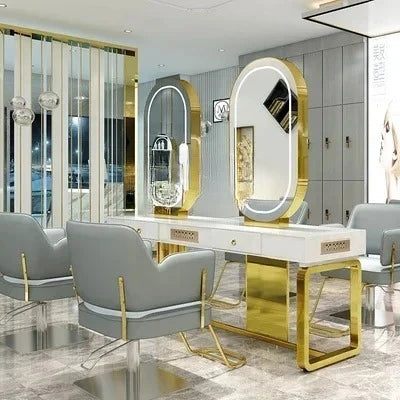 SS newBarber Shop Hair Salon Hair Salon with Socket Hot Dyeing with Light Stainless Steel Floor Dressing Table