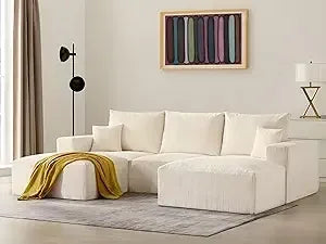 beige 113" sectional cloud boneless sofa, 3 seater u-shaped modern modular lounge couch for living room, no assembly required