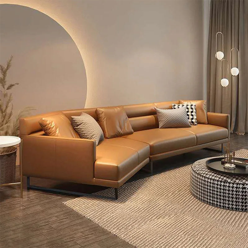 Italian minimalist leather sofa living room size apartment princess corner first layer cowhide down combination light luxury sty
