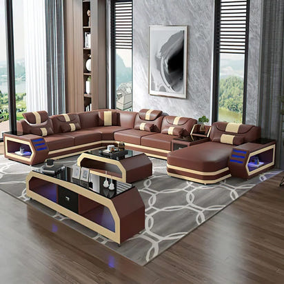 Modern Living Room Sofa Set Genuine Leather Sofas with USB Music Speaker