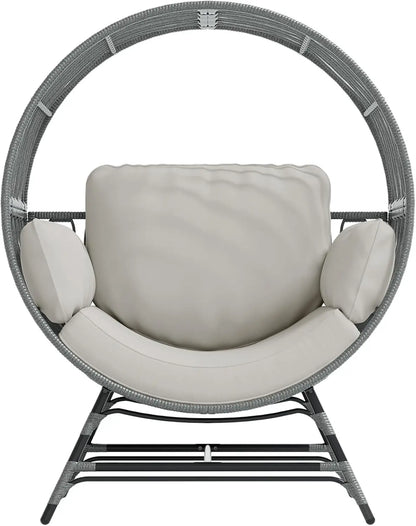 Egg Chair Outdoor Indoor, Oversized Rattan Chair with Thicken Cushion, 510LBS Capacity Wicker Patio Lounge Chair
