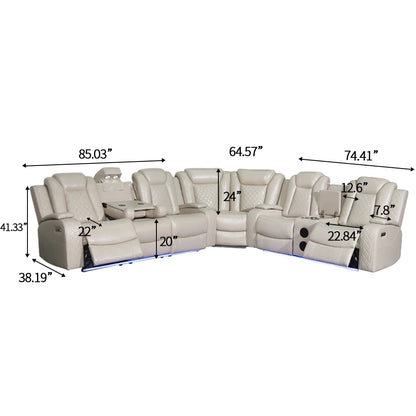 Power Reclining Sofa with Wireless Charging, LED, Speakers & Reading Light