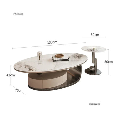 Nordic Light Luxury Designer Oval Coffee Table Rock Board Coffee Tables for Living Room Simple Storage Side Table Home Furniture