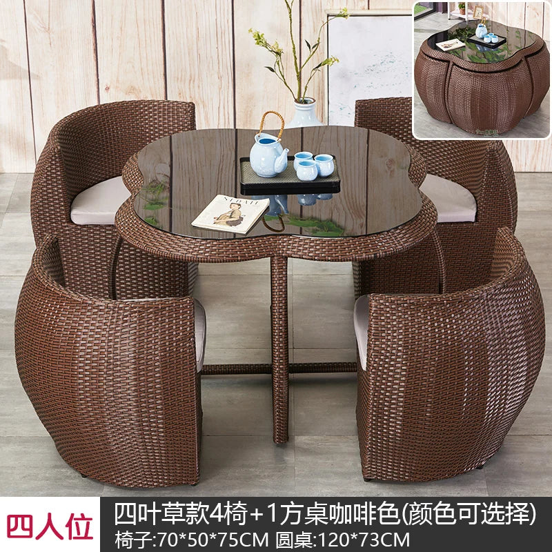 Outdoor leisure courtyard rattan chair five-piece combination outdoor villa open-air balcony creative storage home back chair