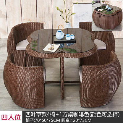 Outdoor leisure courtyard rattan chair five-piece combination outdoor villa open-air balcony creative storage home back chair