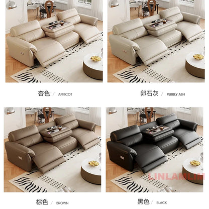 MINGDIBAO Modern Recliner Sofa with Hidden Foldable Tray Table and USB – Italian Genuine Leather Sectional Couch for Living Room