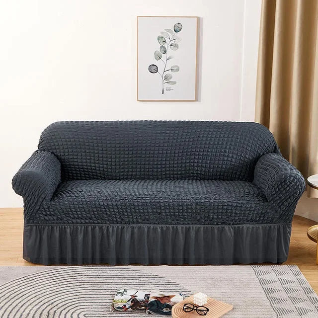 1 Seater Seersucker Sofa Cover with Elastic Skirt Stretch Sofa Protector Removable Slipcover Armchair Cover Elastic Couch Cover