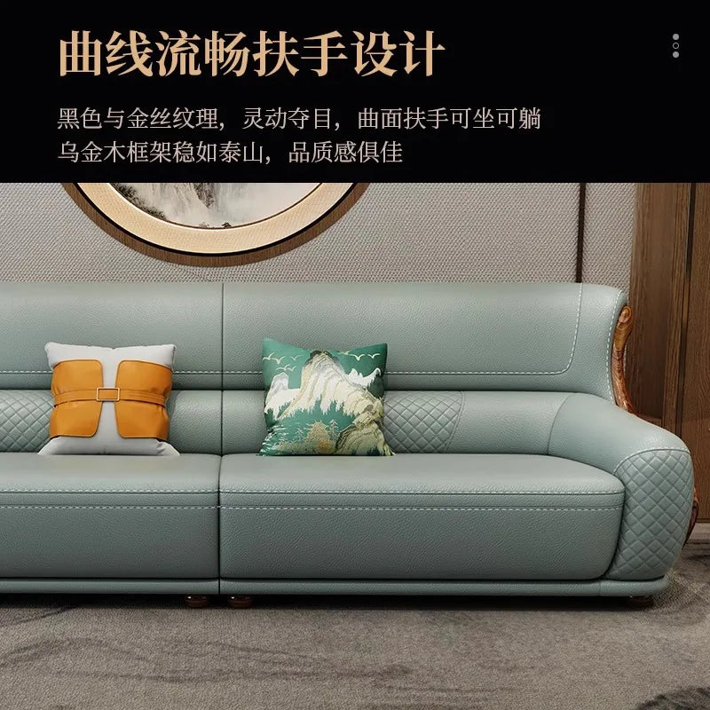 leather sofa new Chinese-style first-layer cowhide European-style solid wood living room corner combination villa