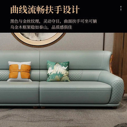 leather sofa new Chinese-style first-layer cowhide European-style solid wood living room corner combination villa