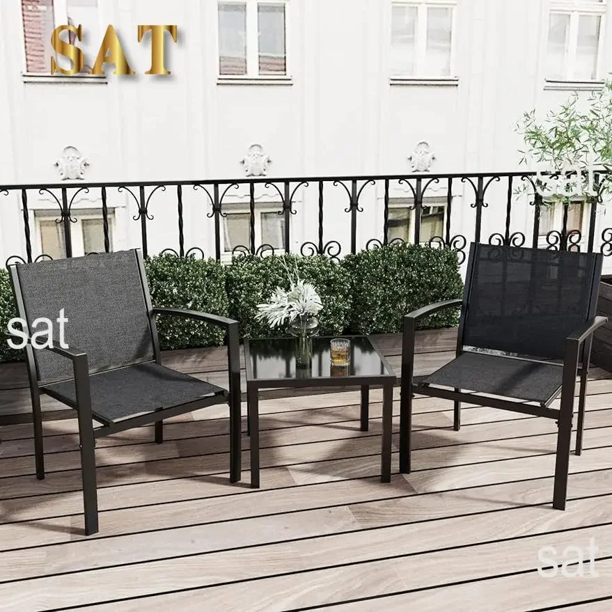 A Patio Furniture Set Outdoor Conversation Textilene Fabric Chairs for Lawn, Garden, Balcony, Poolside with A Glass Coffee Table