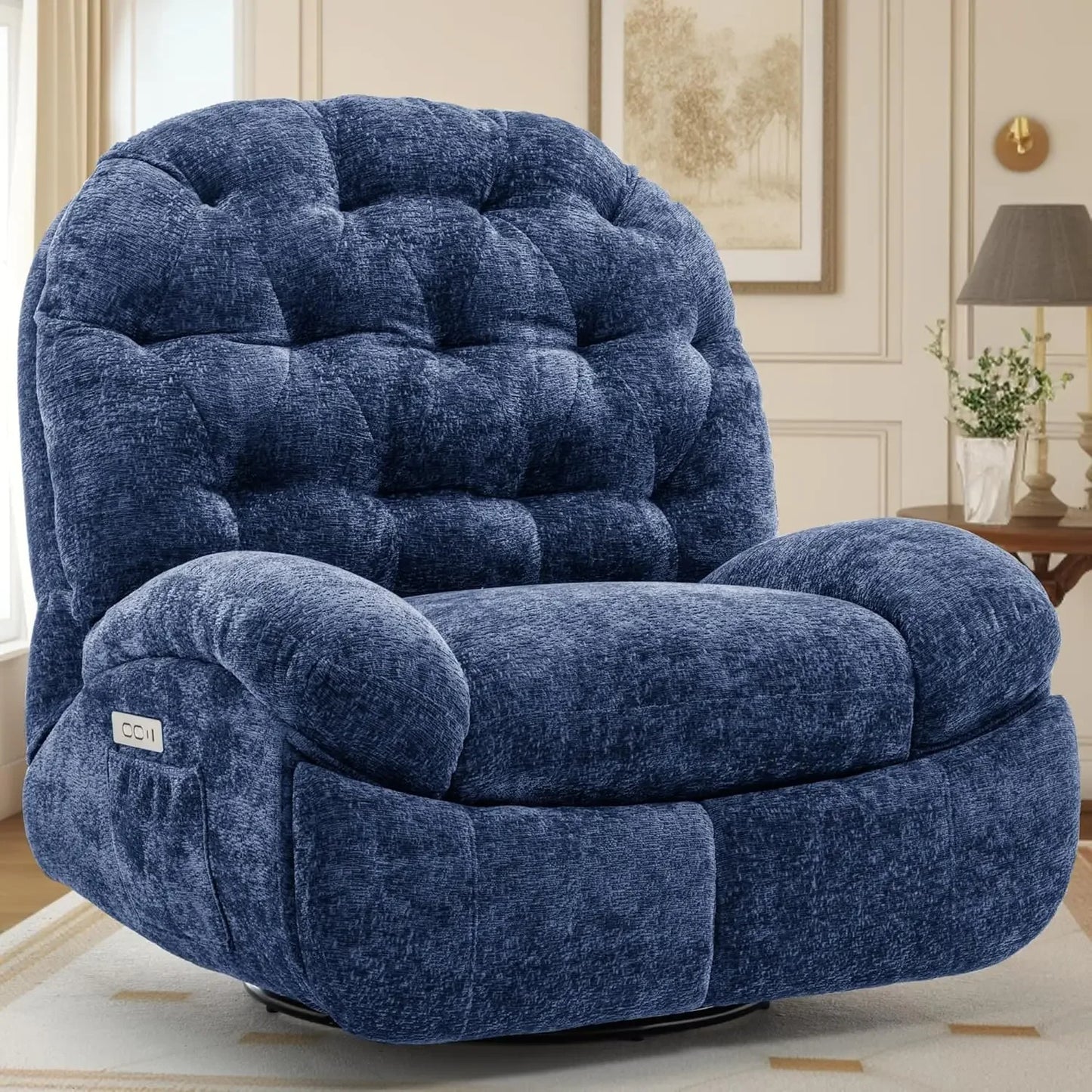 Oversized Swivel Recliner Chair, Comfortable Soft Shell Shaped Recliner with  Ports and Storage for Living Room