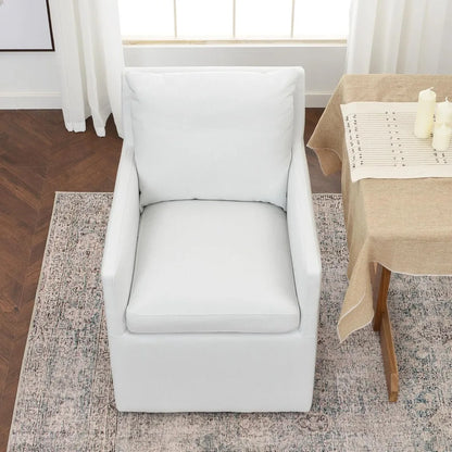 25" Wide Upholstered Dining Chairs with Casters, Modern Performance Fabric No Assembly Down Cushion Rolling Dining Armchair for