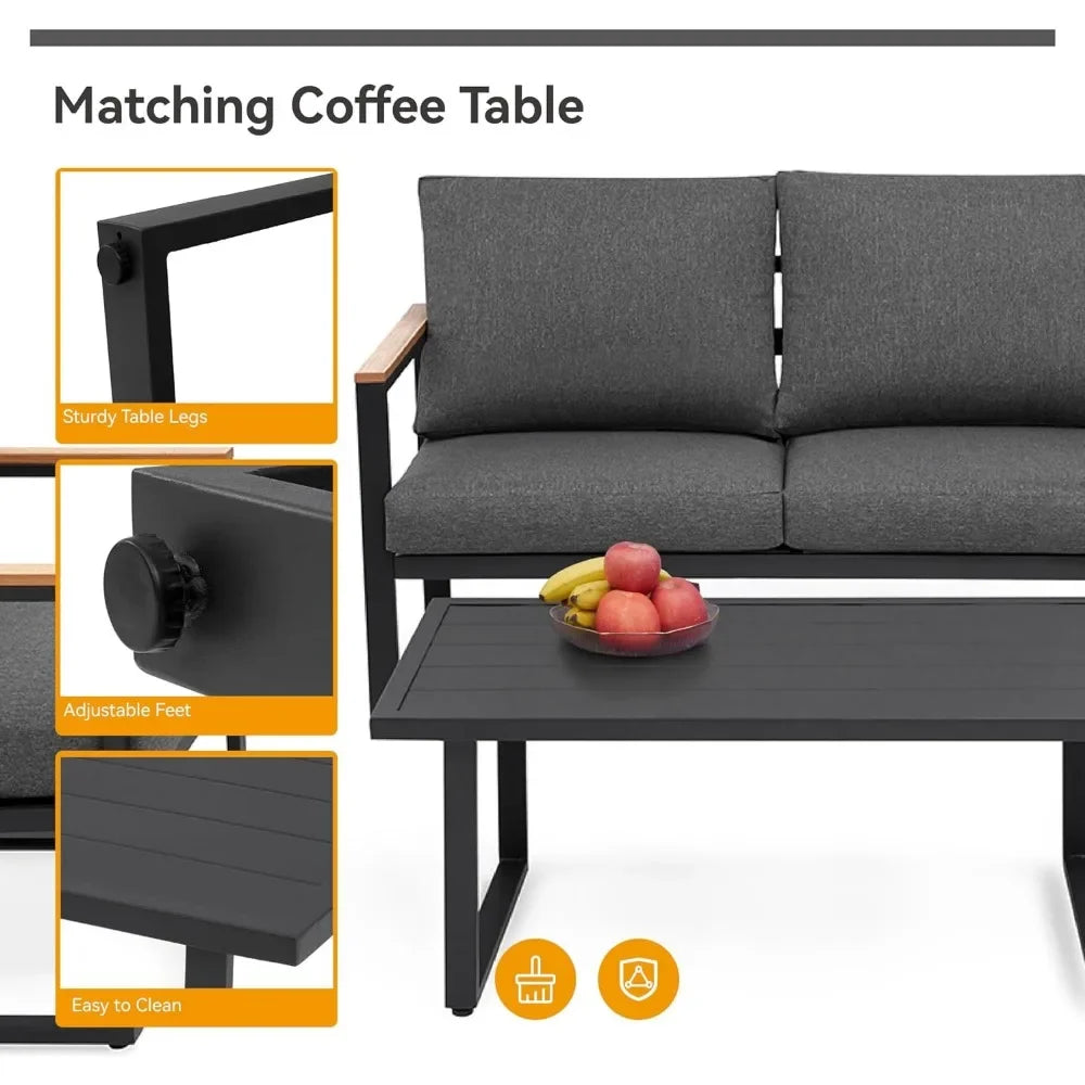 Patio Furniture Set, 4 Pieces Outdoor Patios Furnitures with Table Set, Patios Conversation Sets, Outdoor Patio Furniture Sets