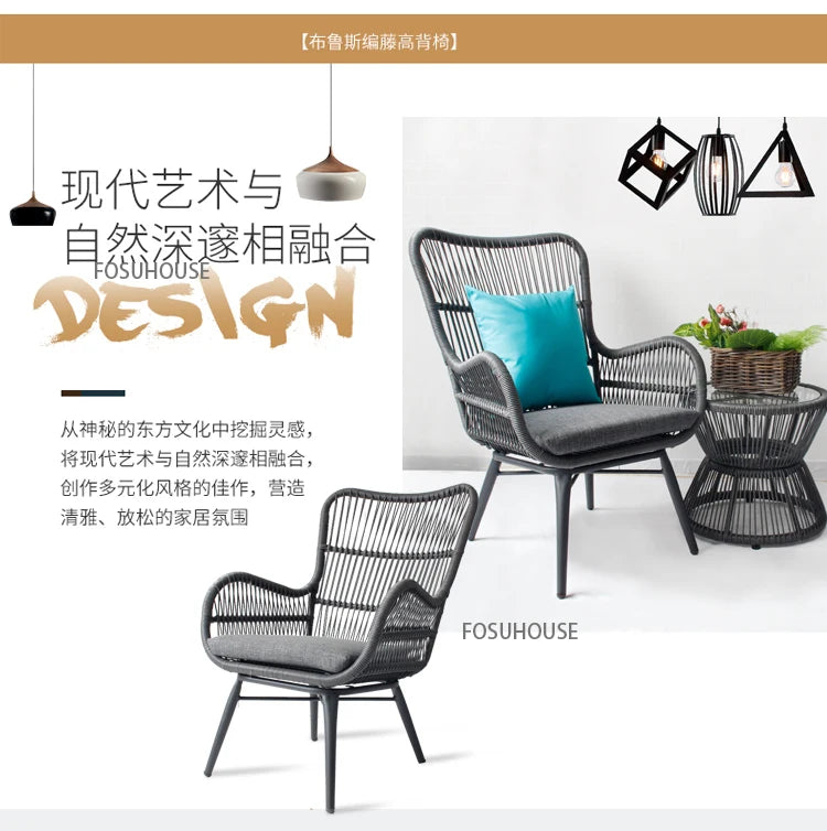Rattan Chair Three Piece Set Balcony Table Modern Outdoor Furniture Combination Armrest Single Rattan Sofa Outdoor Chairs