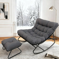 Oversized Patio Rocking Chair with Ottoman, Comfy Lounge Rocker Chair, Outdoor and Indoor Rocking Chairs with Deep Cushion, Meta