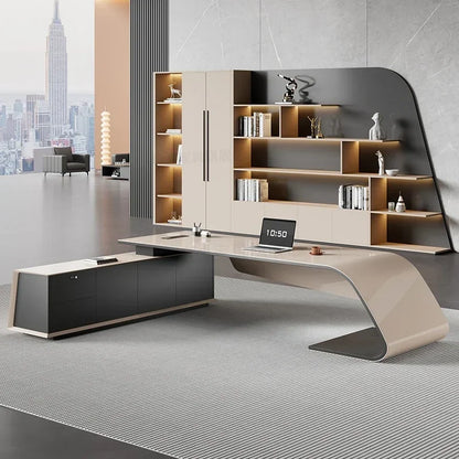 Designer Modern Office Desks Asthetic Luxury Storage Drawers Writing Executive Desk L Shaped Study Escritorios Office Furniture