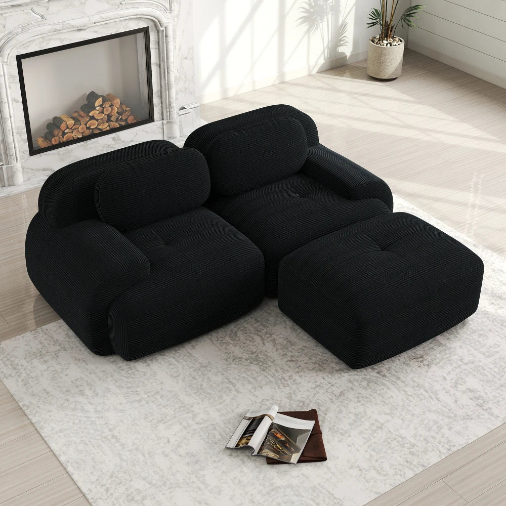 82'' Corner Sofa in Soft Cord Fabric, Modular Combined with Curved Armrests, Without Mounting, Highly Elastic Foam Upholstery