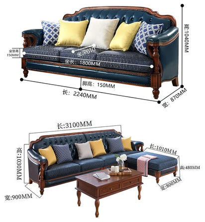 American first-layer leather sofa combination simple household solid wood corner villa L-shaped sofa