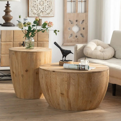 31.50" Vintage Style Bucket Shaped Coffee Table, Drum Coffee Table for Office, Dining Room and Living Room