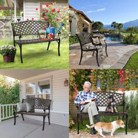 40.5 Outdoor Cast Iron Garden Bench, Rust-Resistant for Patio, Yard, Deck, and Entryway (Brown)