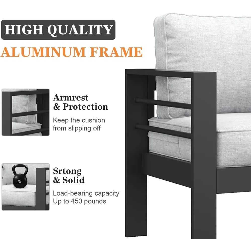 5 Pieces Modern Aluminum Patio Furniture Set, Outdoor Conversation Sets Metal Sectional Sofa with Coffee Table