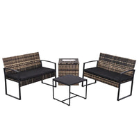 4 Piece Outdoor PE Wicker Furniture Set, Patio yellow Rattan Sectional Sofa Couch with Washable Cushions