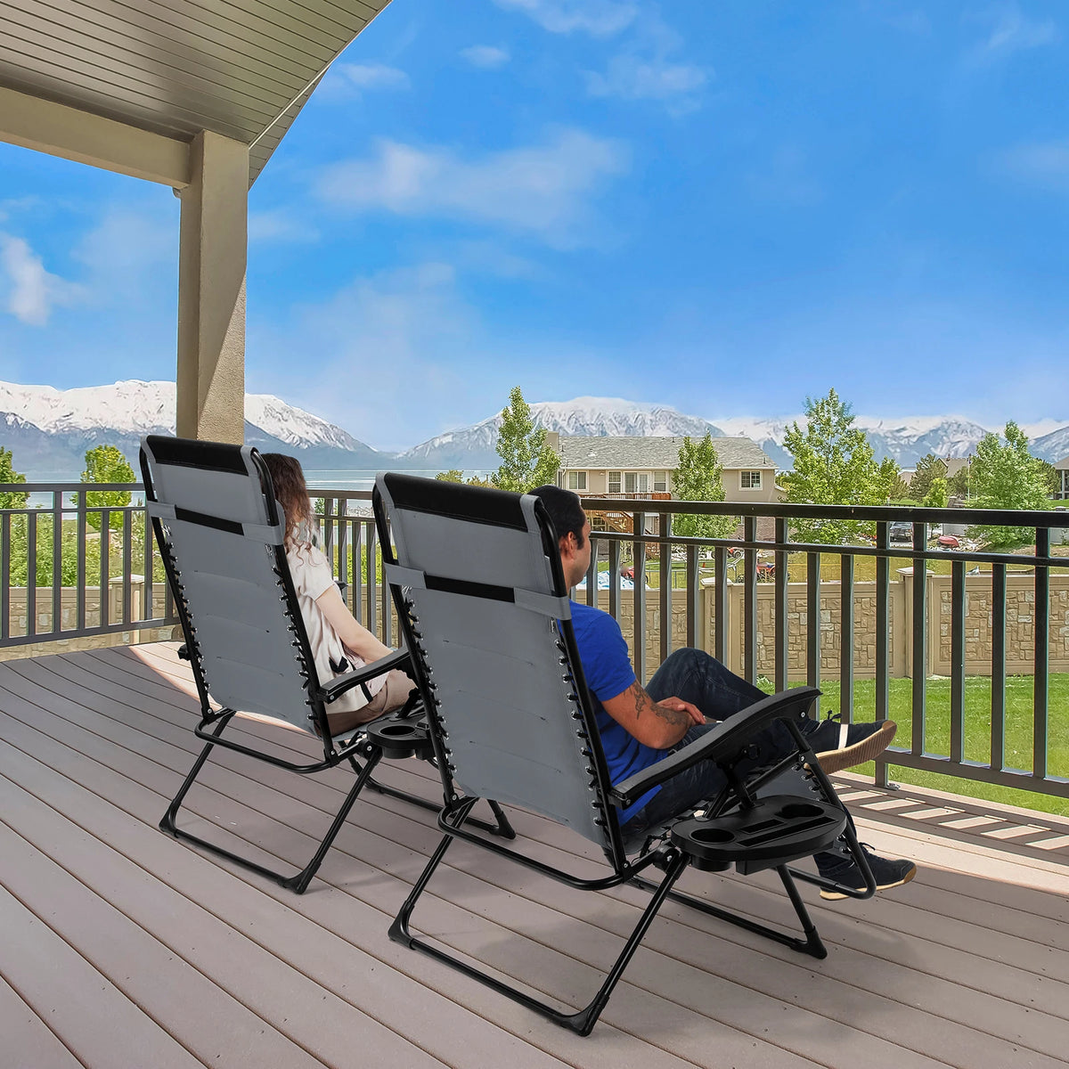 Padded Zero Gravity Lounge Chair Folding Patio Recliner with Adjustable Headrest & Cup Holder, Support 160kg Sun Loungers