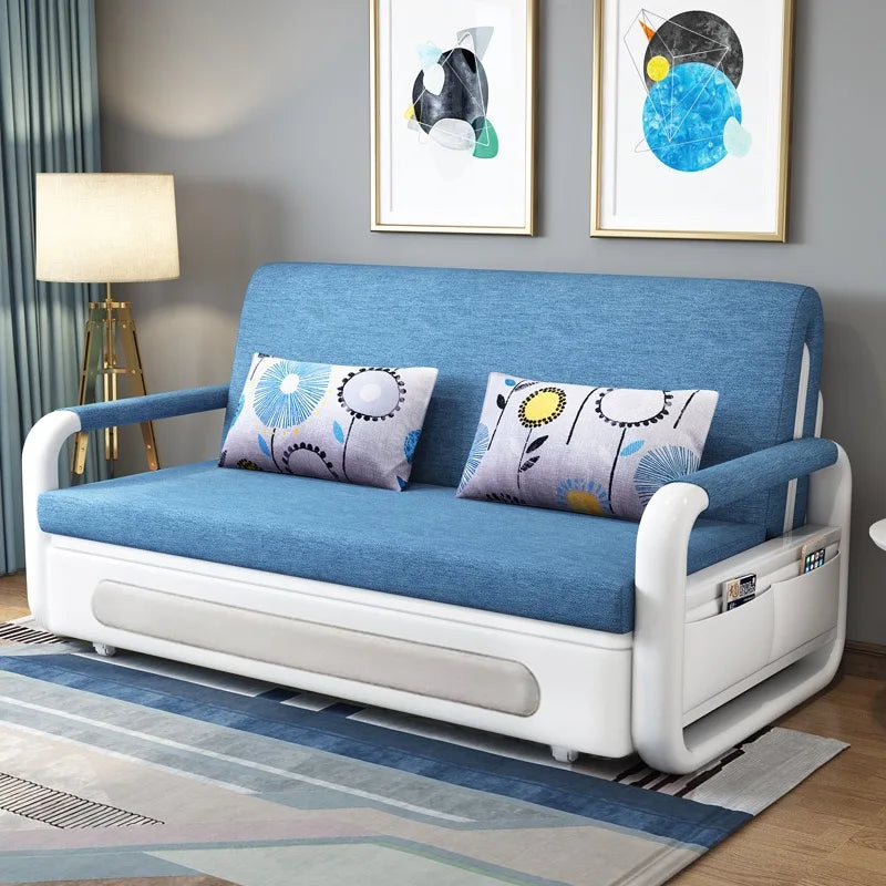 Modern Folding Sofa Bed with Fabric Upholstery Apartment Furniture Metal Frame Extendable for Living Room Dining Hotel Use