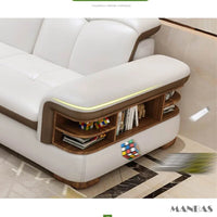 Luxury L-Shaped Genuine Leather Sectional Sofa Sets with USB, Bluetooth Speaker - MANBAS Living Room Italian Leather Couches