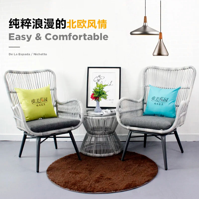 Rattan Chair Three Piece Set Balcony Table Modern Outdoor Furniture Combination Armrest Single Rattan Sofa Outdoor Chairs