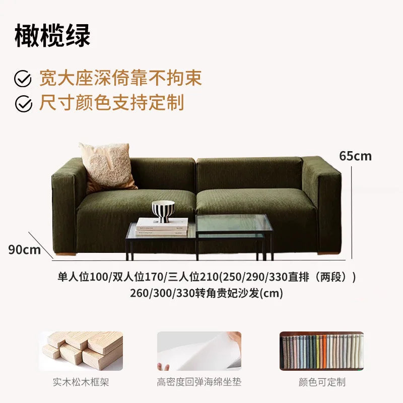 Retro corduroy tofu sofa straight row small apartment living room corner combination fabric small sofa
